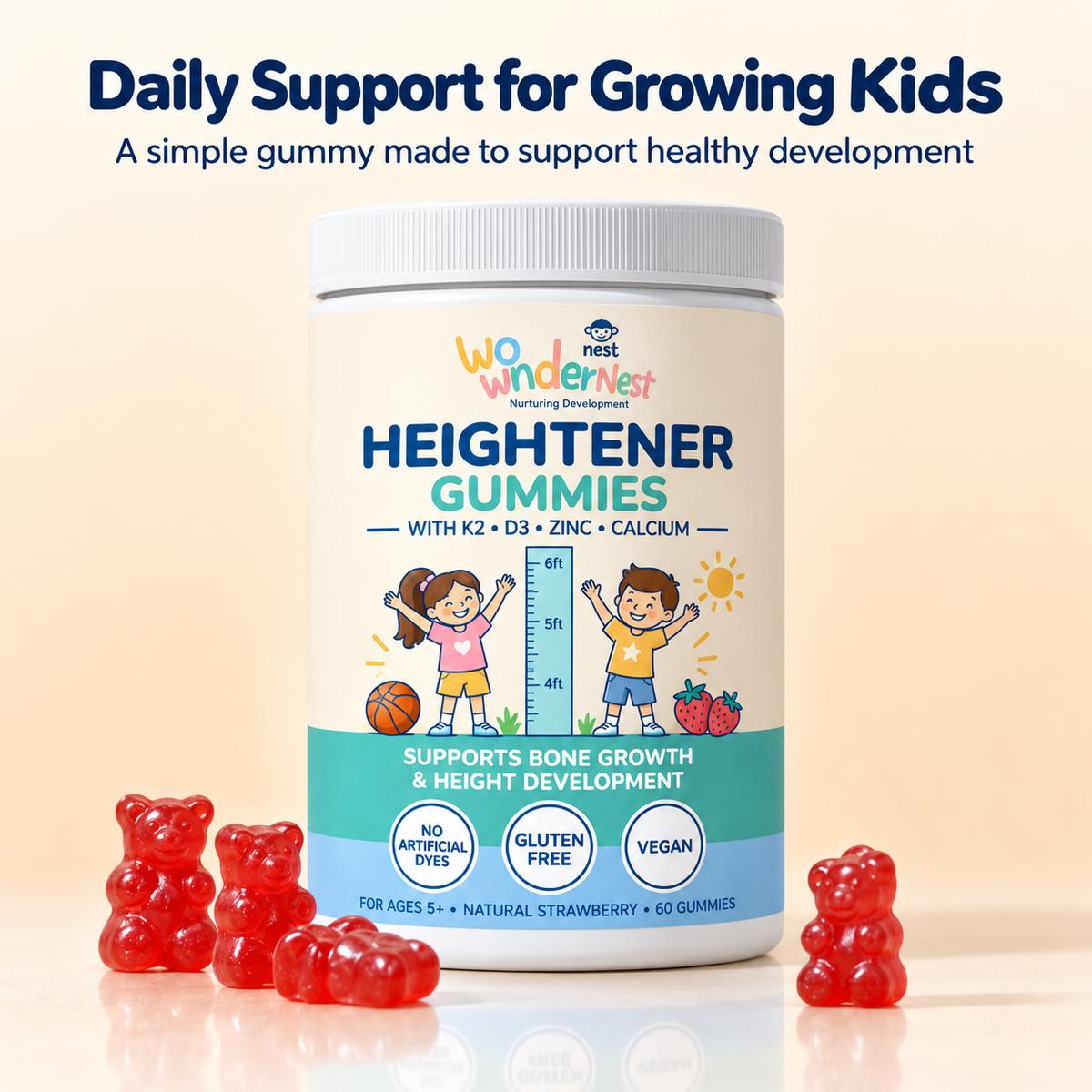 9-in-1 Natural Growth & Bone Support Gummies for Kids & Teens
